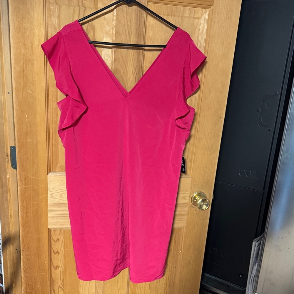 Pink V-Neck Ruffle Dress